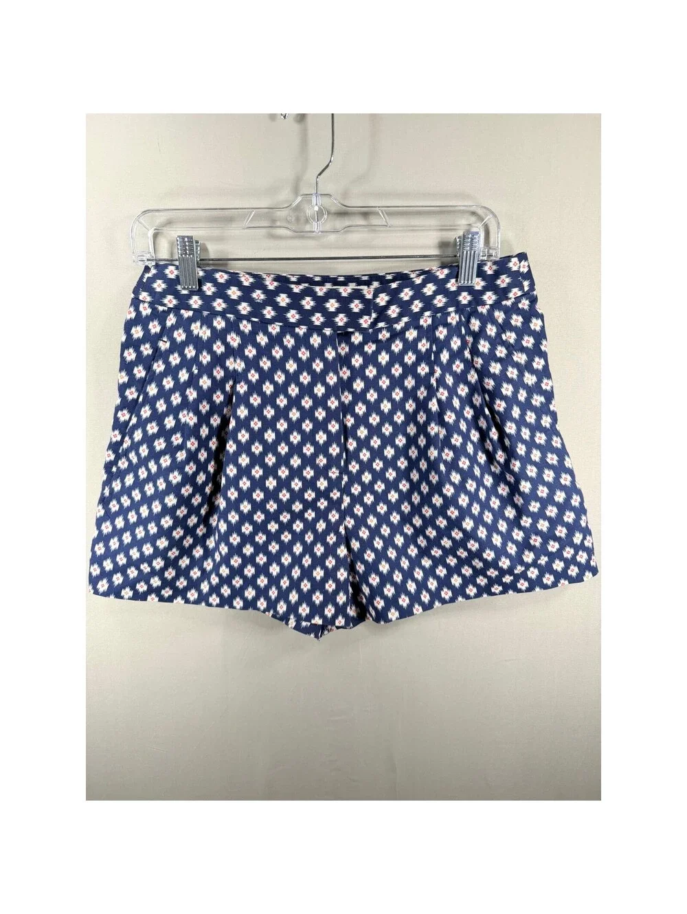 Michael Kors Ikat Geometric Print Pleated Shorts Navy Blue White Orange Womens 6